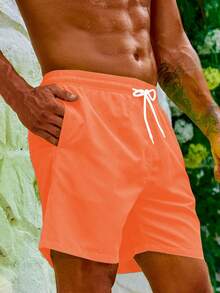 Manfinity Swimmode Men's Solid Color Casual Beach Shorts - Coral Orange - View 6