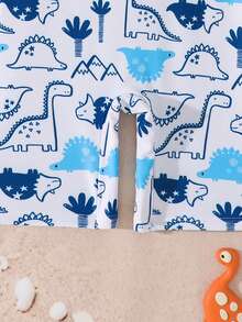 小男孩可爱恐龙印花插肩袖连体泳衣 - 藍白色 - 查看 6