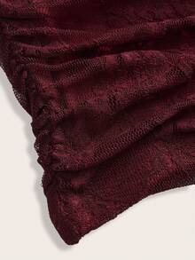 SHEIN EZwear 女士性感多层酒红色花卉蕾丝修身半身裙，春夏款 - 酒紅色 - 查看 4