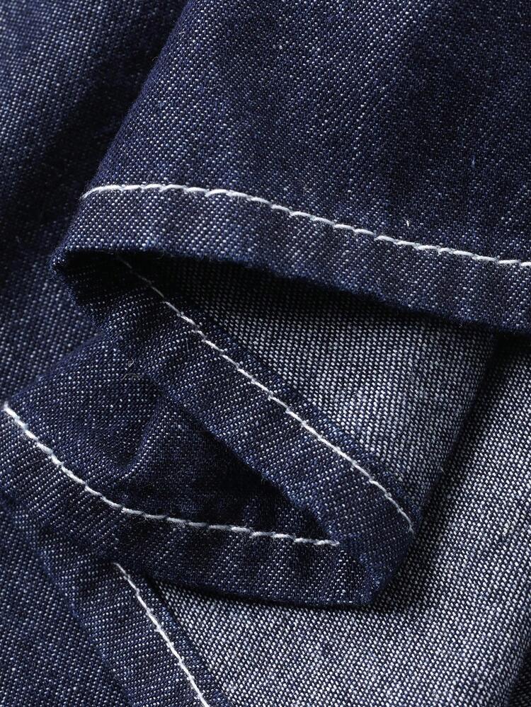 Spring Women's Elegant Washed Pocket Belt A-Line Denim Dress Maxi Dress