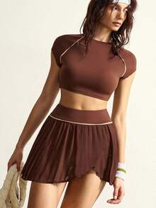 VARSIVA 女士插肩袖短款上衣和褶裥下摆半裙网球运动套装 - 彩色 - 查看 6