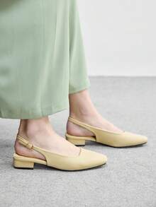 CUCCOO BIZCHIC Women's Exquisite Square Toe Light Yellow Simple Commuting Workplace Wear Low-Heeled Thick-Heeled Shoes, Exposed Heel Shoes - Mustard Yellow - View 5