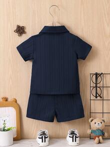 SHEIN Baby Boy Button Front Shirt & Shorts Without Tee