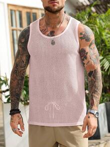 Manfinity RSRT Men's Crew Neck Hollow Out Jacquard Casual Versatile Daily Wear Tank Top - Pink - View 4