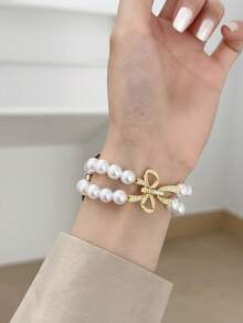 Teckwe 1. An Elegant Pearl Bow-Style Women's Wristband Suitable For Smartwatches 38/40/41/(S10-11)42mm. Fashionable Premium Women's Smart Wristband. - Multicolor - View 8