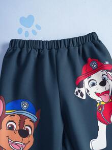 SHEIN | PAW Patrol 2件套男童卡通狗印花连帽卫衣和运动裤休闲运动套装 - 黑色 - 查看 9