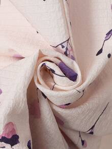 Vestido de cárdigan con cuello de solapa, estampado de corazones y lazos de crepé burbujeado con puños con volantes para niñas, ropa de dormir ligera y cómoda, primavera/verano - Multicolor - Ver 7