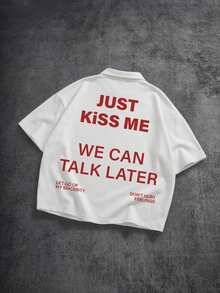 Manfinity ZONE917 Camisa polo de manga corta con estampado de lema, casual y versátil para uso diario y trayectos - Blanco - Ver 1