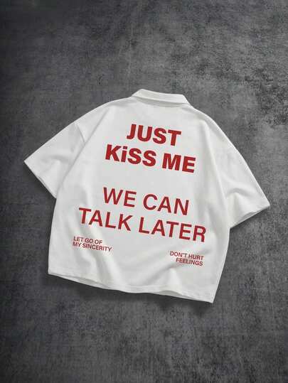 Manfinity ZONE917 Men's Slogan Print Casual Versatile Daily Commute Short Sleeve Polo Shirt