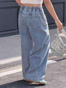 DAZY 少女水钻装饰牛仔裤 - 藍色 - 查看 6