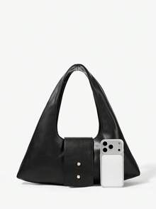 MUSERA Women Shoulder Bags Asymmetric Style Fold Over Studded Strap Handbag Cute Daily Accessory Everyday Going Out - Black - View 6