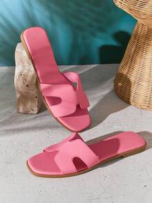 SHUZIA 经久不衰的畅销款女士奢华灵感镂空露趾经典PU粉色玫瑰拖鞋——优雅迷人