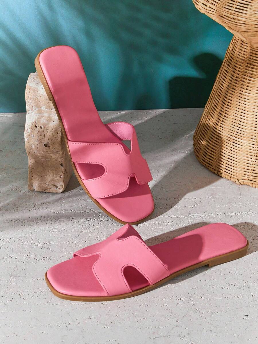 SHUZIA 经久不衰的畅销款女士奢华灵感镂空露趾经典PU粉色玫瑰拖鞋——优雅迷人