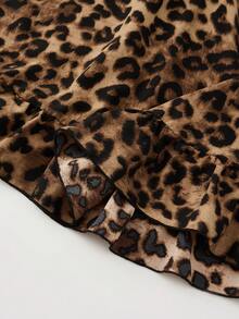 SHEIN PETITE Petite Women's Coffee Leopard Print Adjustable Waist Strap Dress, Spring/Summer - Multicolor - View 4