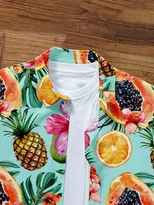 Manfinity Joysei Men's Tropical Fruit Print Shirt, Hawaiian Shirt - Green - View 4