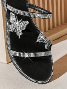 SHUZIA #UrbanShine Women's Crystal Butterfly Multi-Strap Black Sandals – Luxe, Modern & Statement-Making - Black - View 10