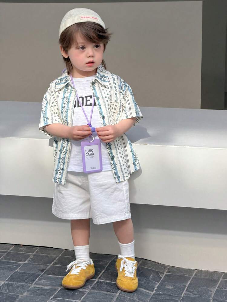 Baby Boys' Korean Style Allover Print Polo Collar Short Sleeve Top Summer