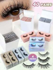 自然交叉浓密效果混合假睫毛，20/40款，精致日常款和漫画风，旅行必备，圣诞节和新年礼物套装，生日/约会/送给她的礼物，妻子、女友、母亲，派对必备，礼盒包装。 - 黑色 - 查看 12