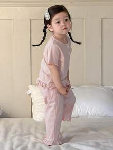 Dazy Kids 2pcs Baby Girls Striped Round Neck Long Sleeve T-Shirt And Pants Comfortable Homewear Set - Baby Pink - View 10