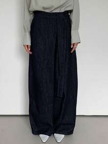 DAZY 复古水洗牛仔灯笼裤，宽松修身直筒牛仔裤，女士款 - 藏蓝色 - 查看 8