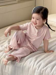 Dazy Kids 2pcs Baby Girls Striped Round Neck Long Sleeve T-Shirt And Pants Comfortable Homewear Set - Baby Pink - View 5