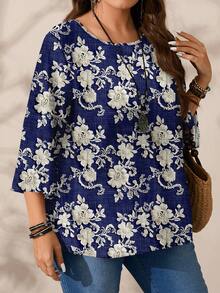 EMERY ROSE Áo thun nữ cỡ lớn in họa tiết toàn thân, cổ tròn, tay lỡ, dáng rộng, thích hợp cho mùa thu/đông. - Nhiều màu - Xem 3