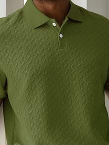 Manfinity Homme 男士純色休閒百搭通勤短袖 Polo 衫 綠色高爾夫針織襯衫 正式款 - 軍綠色 - 查看 3
