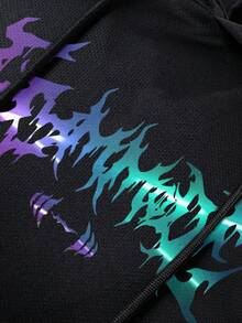 Manfinity Sport Corelite 男士字母印花休闲抽绳连帽卫衣，适合日常穿着 - 黑色 - 查看 5