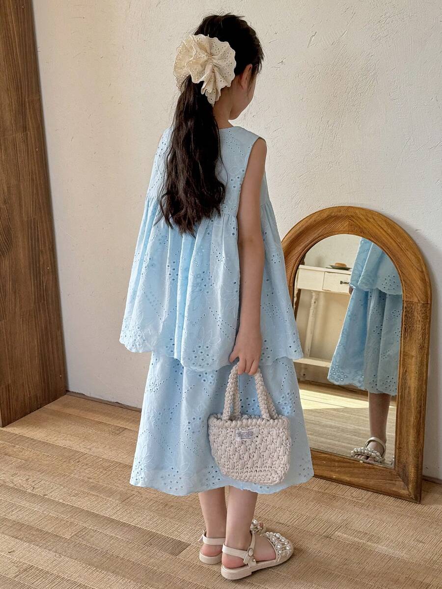 DAZY Tween Girls Round Neck Sleeveless Shirt & Skirt 2-Piece Set, Fall Outfit - Blue - View 1