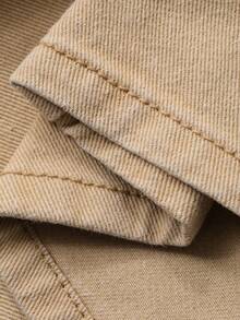 DAZY 女士休闲口袋夹克搭配阔腿牛仔裤套装，春季 - 杏色 - 查看 9