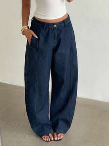 Aloruh Jeans évasés mode femme, style de rue, décontracté, polyvalent pour le quotidien - Bleu azur - Voir 7