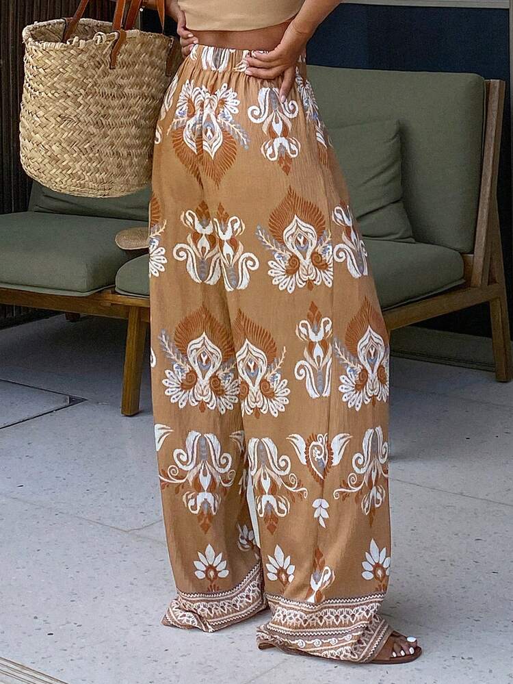 Floral Print Loose Wide Leg Pants, Casual Vacation Wear For Women, Spring/Autumn Boho