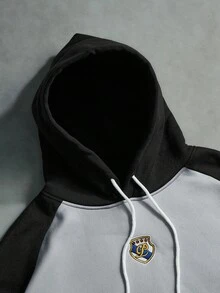 STYNVO 男士时尚个性化三色拼接休闲长袖连帽卫衣 - 黑色 - 查看 6