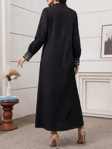 Al Najma 黑色优雅几何印花宽松阿拉伯风格连衣裙 - 黑色 - 查看 3