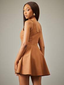 NYA SZN 连衣裙 溜冰裙 修身飘逸 动物纹印花 鳄鱼棕色仿皮 活动派对 特殊场合 婚礼 迷你裙装 女士 - 棕色 - 查看 2