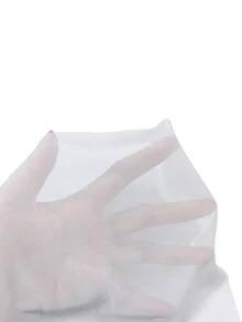 Almamuse 女士时尚圆领长袖金属银色网纱拼接透视连体衣 - 白色 - 查看 8