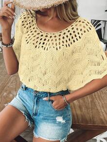 New European & American Style Casual Slim Fit Knitted Pullover Sweater For Women, Fashion Knit Top - Light Yellow - View 5