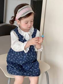 DAZY 女童无袖水洗牛仔背心，印花图案，适合春夏穿着 - 藍色 - 查看 4