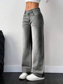 SHEIN PETITE Women's Low Waist Casual Loose Fit Jeans - Grey - View 1