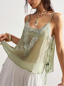 Bohemela Women's Summer Vacation Beach Gown, Bohemian West Music Festival Outfit, Romantic Lace-Up Details, Casual Loose A-Line Tank Top, Summer Top, Summer Outfits For Women,Free And Relaxed Style Of Dressing,Fasching Women Costume,Beach Outfit,Summer Vacation Outfits - Mint Green - View 7