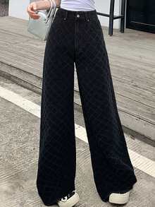 DAZY Women's Casual Loose Fit Patterned Jeans - Black - View 3