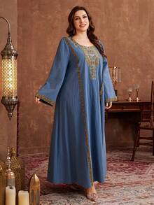 Al Najma Áo tunic Thổ Nhĩ Kỳ và Abaya truyền thống Ả Rập dành cho nữ, màu trơn, cổ thêu, tay dài, dáng rộng, phù hợp cho mùa xuân/thu, cỡ lớn. - Nhiều màu - Xem 3