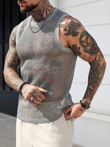 Manfinity CasualCool Camiseta de tirantes gris de malla transpirable para hombre, para primavera/verano - Gris - Ver 4