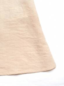 Lyxana 纯色立领金属装饰优雅长袖连衣裙 - 杏色 - 查看 6