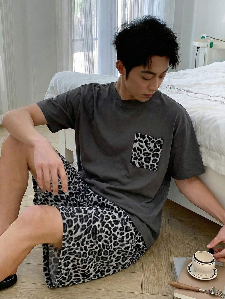 Men's Multi-Color Short Sleeve T-Shirt And Shorts Pajama Set, Summer