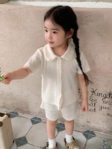 Dazy Kids 2pcs Baby Girls Collared Comfortable Korean Style T-Shirt And Shorts Set Summer Baby Girls Clothes - White - View 10