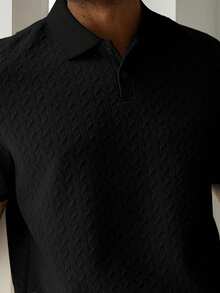 Manfinity Homme 男士纯色休闲百搭通勤短袖 Polo 衫，男士奢华服饰，男士高尔夫球衫，黑色图案 Polo 衫 - 黑色 - 查看 2