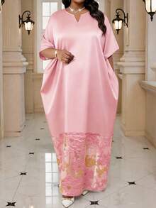 Fleurora Đầm dự tiệc dáng rộng, cổ chữ V, chất liệu jacquard, dành cho nữ cỡ lớn. - Hồng - Xem 6