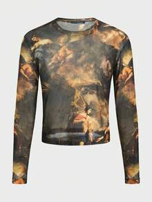 FeverCity Men's Retro Tropical Print Slim Fit Long Sleeve T-Shirt - Multicolor - View 2