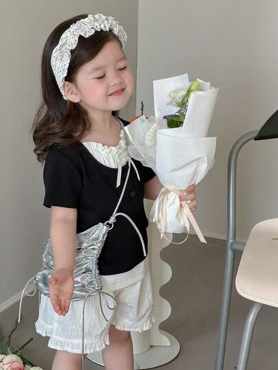 DAZY Infant/Toddler Girls' Korean Style Frill Trim Short Sleeve Top